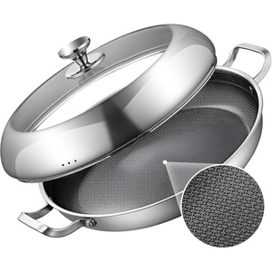 image:imageDELARLO 14 inch Paella Pan With Lid TriPly Large Frying Pan Stainless SteelInduction SkilletsFast Heating CookwareIndoors Outdoorspaelleras para 12 personas Jumbo CookerStainless Steel