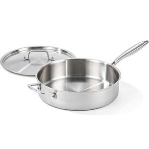 image:imageDELARLO 7QT Saute Pan Jumbo Cooker 5 Ply Stainless Steel Pan 12Inch Deep Frying Pan with Steel cover Kitchen Large SkilletHeavy Duty Style Compatible With All Cooktops Up to 650Stainless Steel