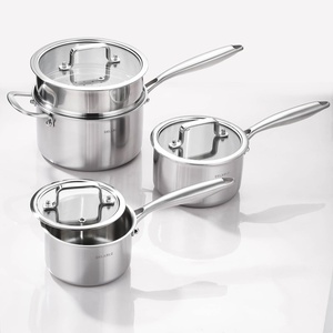 image:imageDELARLO Kitchen Pot Set TriPly Stainless Steel Saucepan Set 10QT 2QT 35QT Cooking Set Fast Even Heat Saucepan set Compatible with all Cooktops 600Lids 30035QT Pot with a Steamer1QT2QT35QT With Steamer
