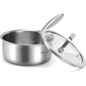 image:imageDELARLO Kitchen Pot Set TriPly Stainless Steel Saucepan Set 10QT 2QT 35QT Cooking Set Fast Even Heat Saucepan set Compatible with all Cooktops 600Lids 30035QT Pot with a Steamer15QTSS