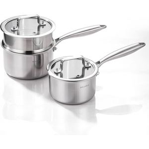 image:imageDELARLO Kitchen Pot Set TriPly Stainless Steel Saucepan Set 10QT 2QT 35QT Cooking Set Fast Even Heat Saucepan set Compatible with all Cooktops 600Lids 30035QT Pot with a Steamer1QT2QT With Steamer