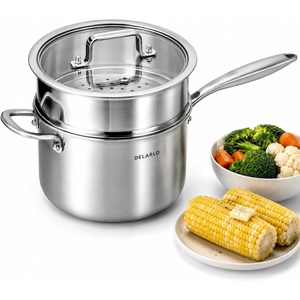 image:imageDELARLO Kitchen Pot Set TriPly Stainless Steel Saucepan Set 10QT 2QT 35QT Cooking Set Fast Even Heat Saucepan set Compatible with all Cooktops 600Lids 30035QT Pot with a Steamer35 Quarts
