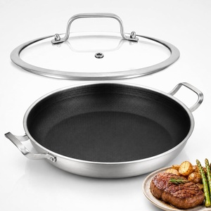 image:imageDELARLO Paella Pan 14 Inch TriPly Stainless Steel Paella Pan with Lid Jumbo Frying Pan kitchen Induction Large SkilletsGreat for Paella Parties Indoors OutdoorsHeavy Duty StyleStainless Steel