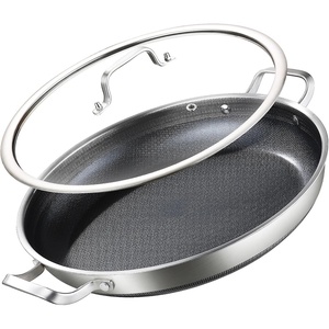 image:imageDELARLO Paella Pan With Lid 14 Inch TriPly Stainless Steel Large Skillet Everyday Pan Fast amp Even Heating Induction Cooking Pan Dishwasher and Oven Safe Heavy Duty Style14 InchNonstick