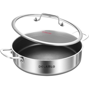 image:imageDELARLO TriPly Stainless Steel 10 Inch Frying Pan3 Quart Saut Pan with lidCompatible with All CooktopsOven Up to 660Chicken FryerDishwasherFriendlyBlack
