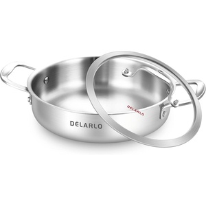 image:imageDELARLO TriPly Stainless Steel 10 Inch Frying Pan3 Quart Saut Pan with lidCompatible with All CooktopsOven Up to 660Chicken FryerDishwasherFriendlySliver