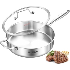 image:imageDELARLO TriPly Stainless Steel Braiser Pans With Lid 55QT123Inch Deep Frying panInduction Large SkilletJumbo CookerEfficent Fast Even Heating Cooking Pan Dishwasher and Oven SafeSliver
