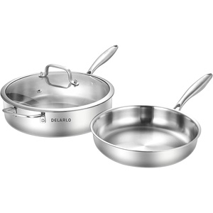 image:imageDELARLO TriPly Stainless Steel Saute Pan Set With Lid Kitchen Cookware SetFrying Pan Set Heats quickly Cookware Suitable for All Stove Kitchen Pots and Pans set