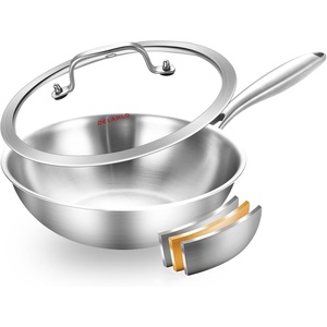 image:imageDELARLO Whole Body TriPly Stainless Steel Wok 945 inch Deep Kitchen StirFry Pan Small Wok Pan with Lids Induction Mini wok Suitable for All Stove Up to 650 Detachable Handle945  Single Handle