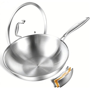 image:imageDELARLO Whole Body TriPly Stainless Steel Wok 945 inch Deep Kitchen StirFry Pan Small Wok Pan with Lids Induction Mini wok Suitable for All Stove Up to 650 Detachable Handle12  Single Handle
