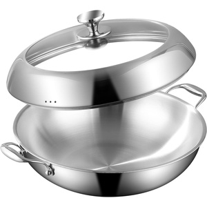 image:imageDELARLO Whole Body TriPly Stainless Steel Wok 945 inch Deep Kitchen StirFry Pan Small Wok Pan with Lids Induction Mini wok Suitable for All Stove Up to 650 Detachable Handle14  Double Handle