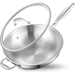 image:imageDELARLO Whole Body TriPly Stainless Steel Wok 945 inch Deep Kitchen StirFry Pan Small Wok Pan with Lids Induction Mini wok Suitable for All Stove Up to 650 Detachable Handle13  Long Handle
