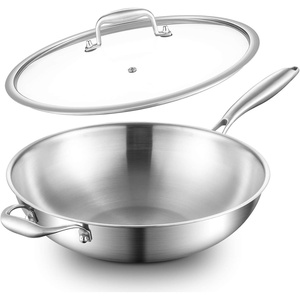 image:imageDELARLO Whole Body TriPly Stainless Steel Wok 945 inch Deep Kitchen StirFry Pan Small Wok Pan with Lids Induction Mini wok Suitable for All Stove Up to 650 Detachable Handle12  Long Handle