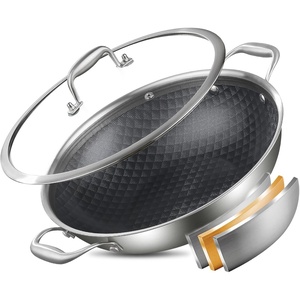 image:imageDELARLO Wok Pan With Lid 12 Inch Non stick wokOven Safe Up to 600Woks amp StirFry Pans NonstickTriPly Stainless Steel Wok 5QT Nonstick Deep Frying Pan Induction Saute Pan With LidStainless Steel