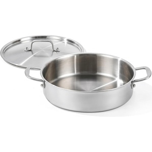 image:imageDELARLO TriPly Stainless Steel 7 Quart Braiser Pan with Lid Induction Rondeau Pot With Lid 12inch Deep Frying Pan Large Saute Pan Heavy Duty Style Compatible With All Cooktops Up to 650Stainless Steel