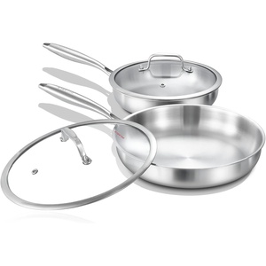 image:imageDELARLO TriPly Stainless Steel Pan 1810 Frying Pan Oven Safe Up to 600F Nontoxic Cookware Compatible with All Cooktops Skillet Durable Fast Even Heat Fry PanSteel 8102 with LidsStainless Steel