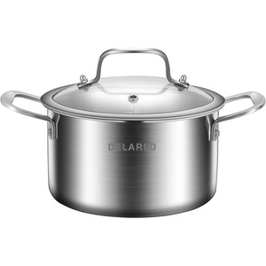 image:imageDELARLO TriPly Stainless Steel Stock Pot 5 Quart Stockpot with Lid All Stoves Safe Up to 600 Saving Fuel 20 Heavy Duty Soup Pot with lid Kitchen Essentials Fast Even HeatStainless Steel