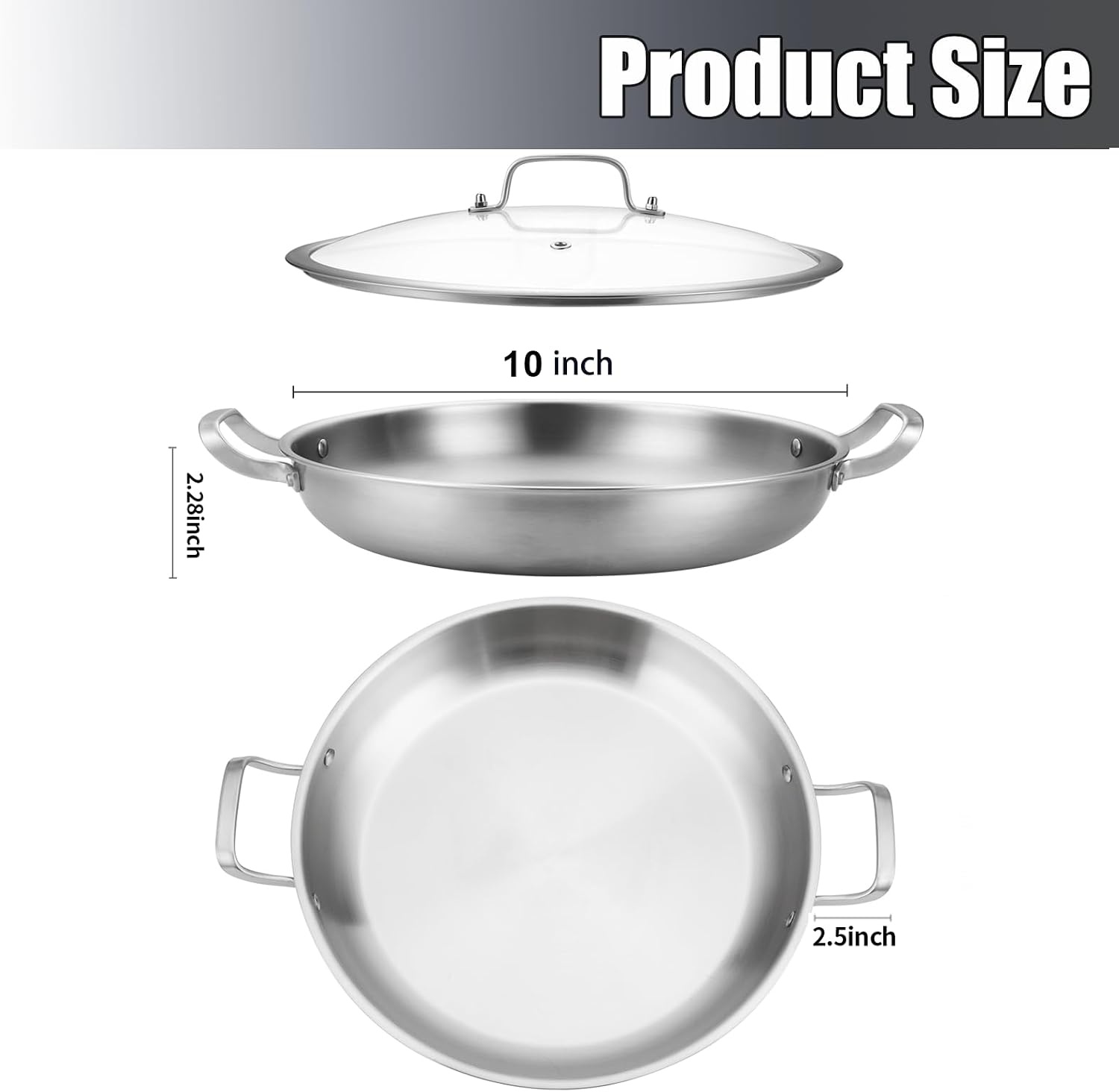 image:imageDELARLO 16 Inch Stainless Steel Paella Pan with Lid 5Ply Fully CladJumbo Frying Pan for 1214 Servings PFOA amp PTFE Free Skillet for Gas Stove Great for Paella Parties Indoors OutdoorsStainless Steel