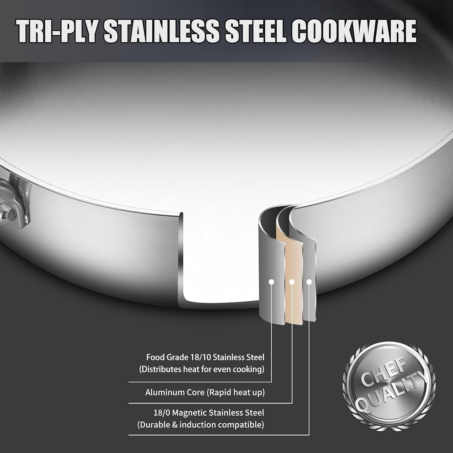 image:imageDELARLO 16 Inch Stainless Steel Paella Pan with Lid 5Ply Fully CladJumbo Frying Pan for 1214 Servings PFOA amp PTFE Free Skillet for Gas Stove Great for Paella Parties Indoors OutdoorsStainless Steel