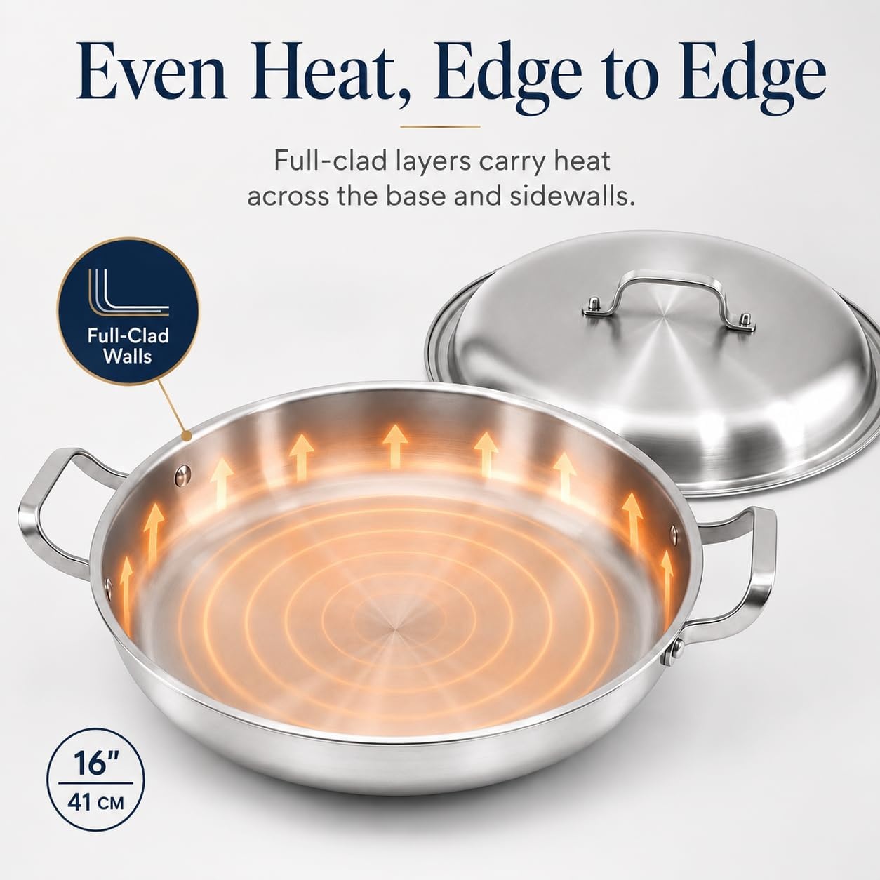 image:imageDELARLO 16 Inch Stainless Steel Paella Pan with Lid 5Ply Fully CladJumbo Frying Pan for 1214 Servings PFOA amp PTFE Free Skillet for Gas Stove Great for Paella Parties Indoors OutdoorsStainless Steel