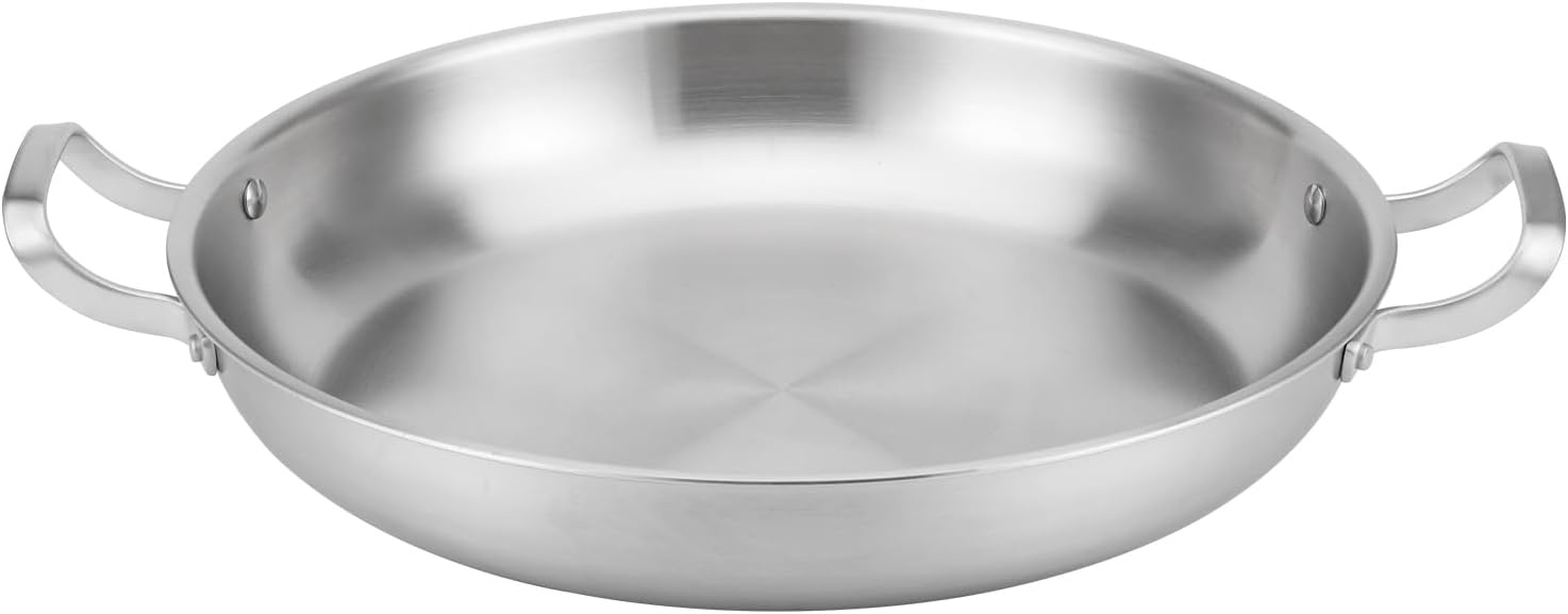 image:imageDELARLO 16 Inch Stainless Steel Paella Pan with Lid 5Ply Fully CladJumbo Frying Pan for 1214 Servings PFOA amp PTFE Free Skillet for Gas Stove Great for Paella Parties Indoors OutdoorsStainless Steel